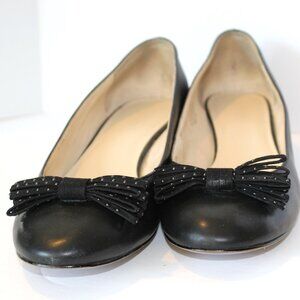 Nine West Black Leather Pumps with Bow - size 10 - Block Heel (1.5")
